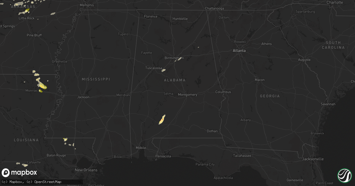 Hail map in Alabama on May 1, 2025