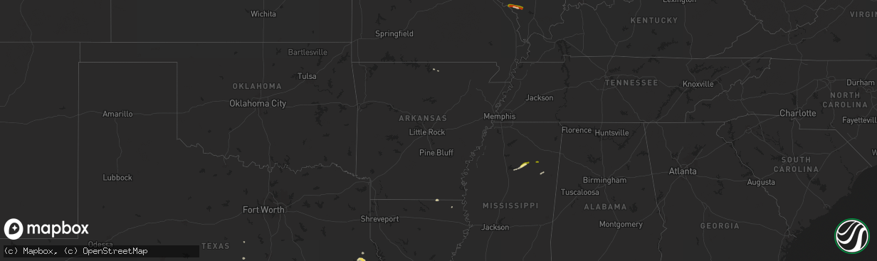 Hail map in Arkansas on May 1, 2025
