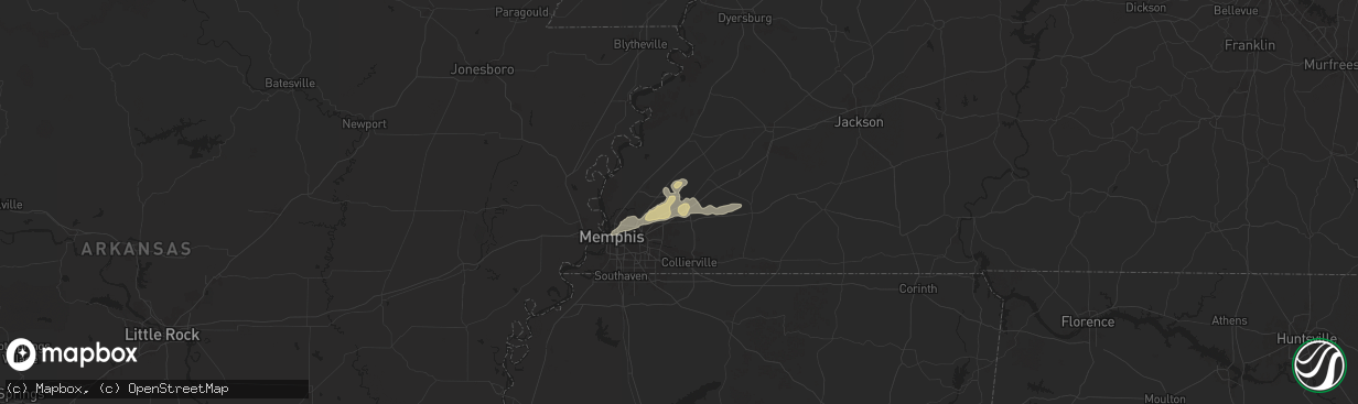 Hail map in Arlington, TN on May 1, 2025