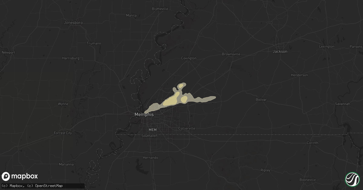 Hail map in Arlington, TN on May 1, 2025