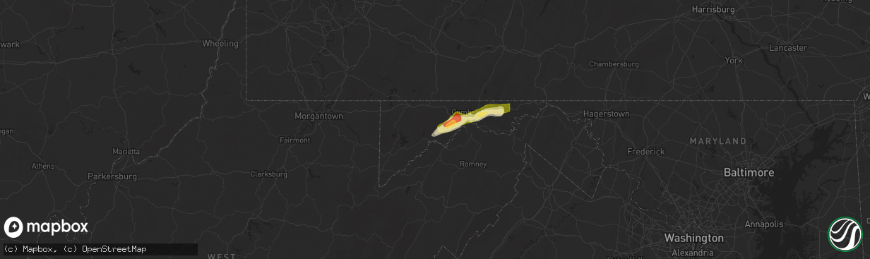 Hail map in Barton, MD on May 1, 2025