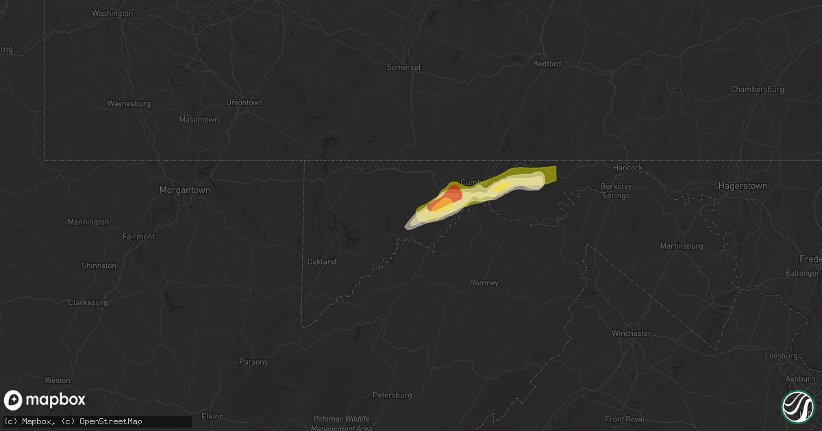 Hail map in Barton, MD on May 1, 2025