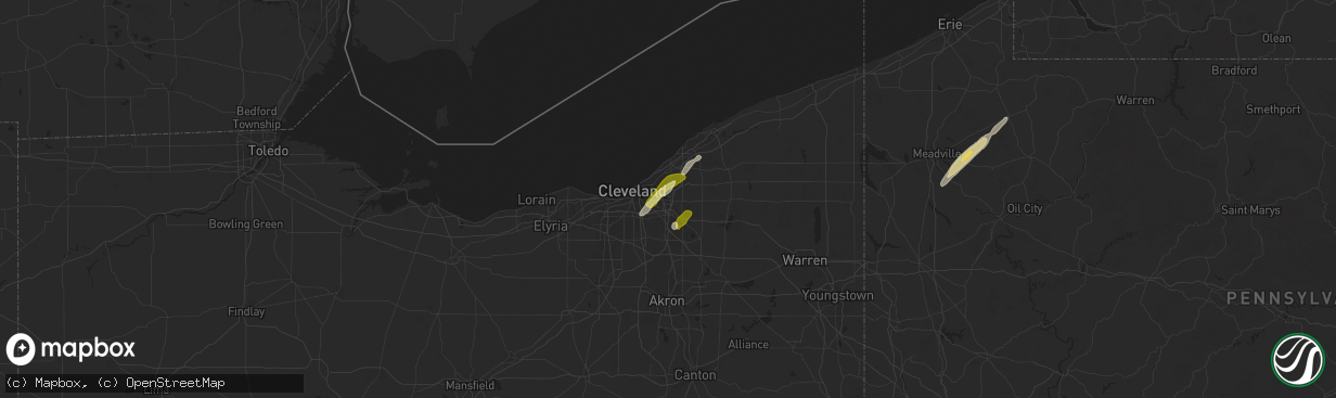 Hail map in Beachwood, OH on May 1, 2025