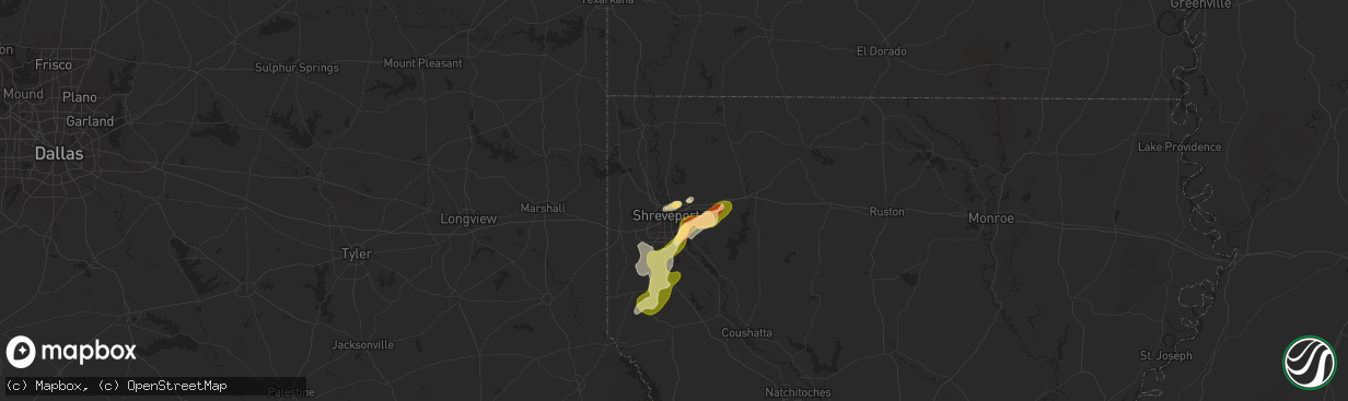 Hail map in Bossier City, LA on May 1, 2025