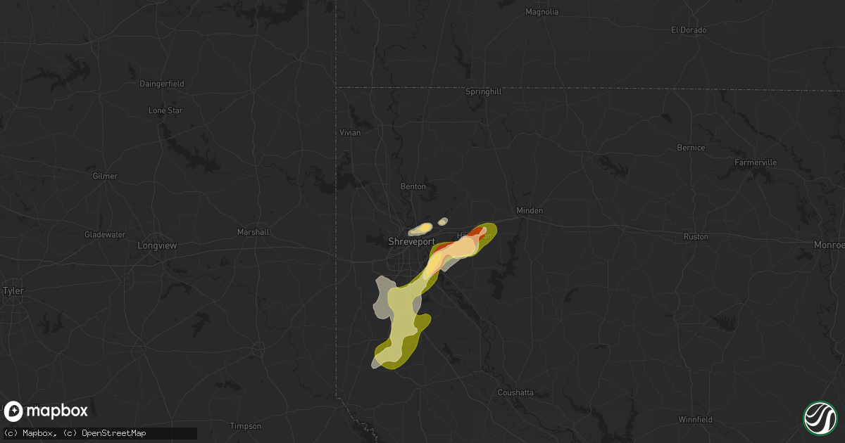 Hail map in Bossier City, LA on May 1, 2025