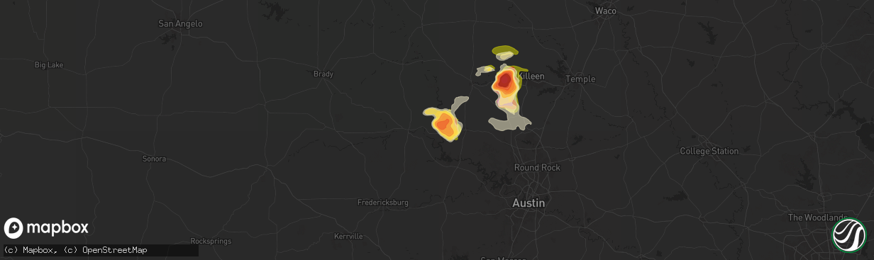 Hail map in Buchanan Dam, TX on May 1, 2025