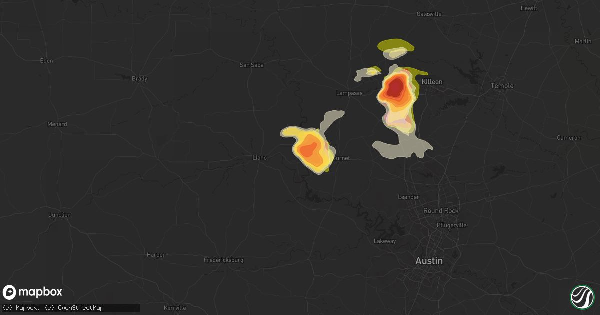 Hail map in Buchanan Dam, TX on May 1, 2025