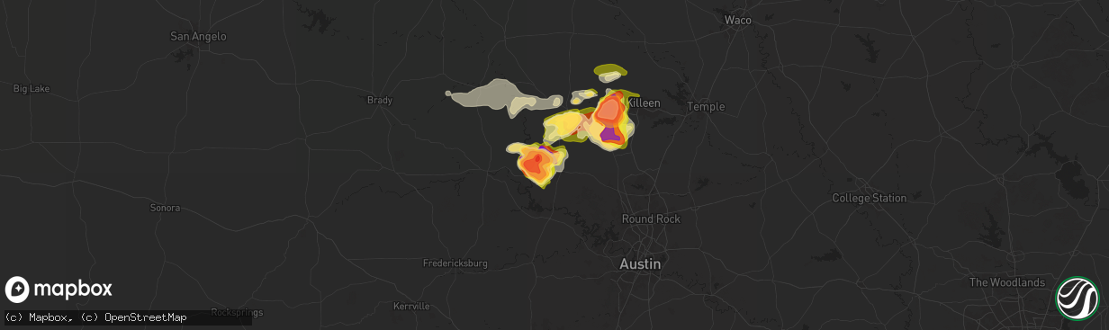Hail map in Burnet, TX on May 1, 2025