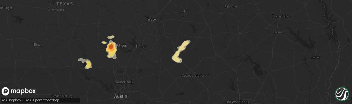 Hail map in Calvert, TX on May 1, 2025