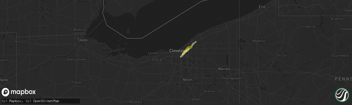 Hail map in Cleveland, OH on May 1, 2025