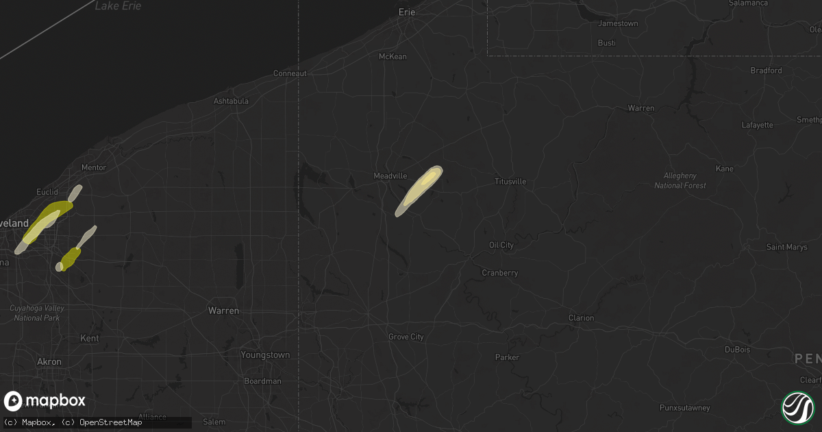 Hail map in Cochranton, PA on May 1, 2025