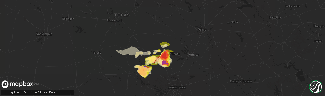 Hail map in Copperas Cove, TX on May 1, 2025
