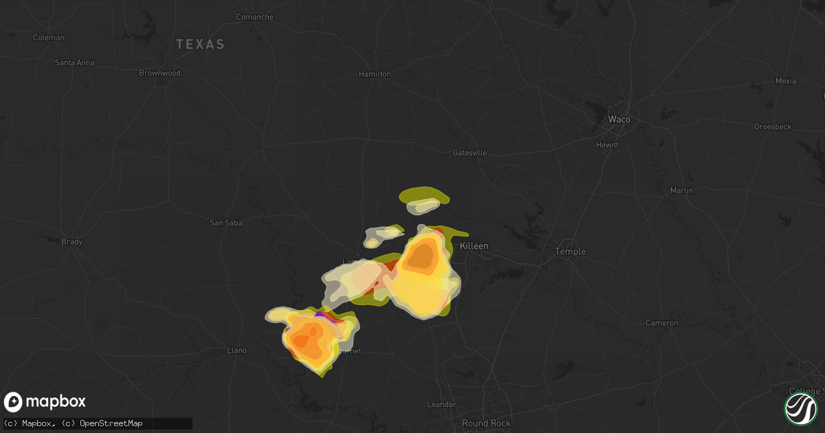 Hail map in Copperas Cove, TX on May 1, 2025