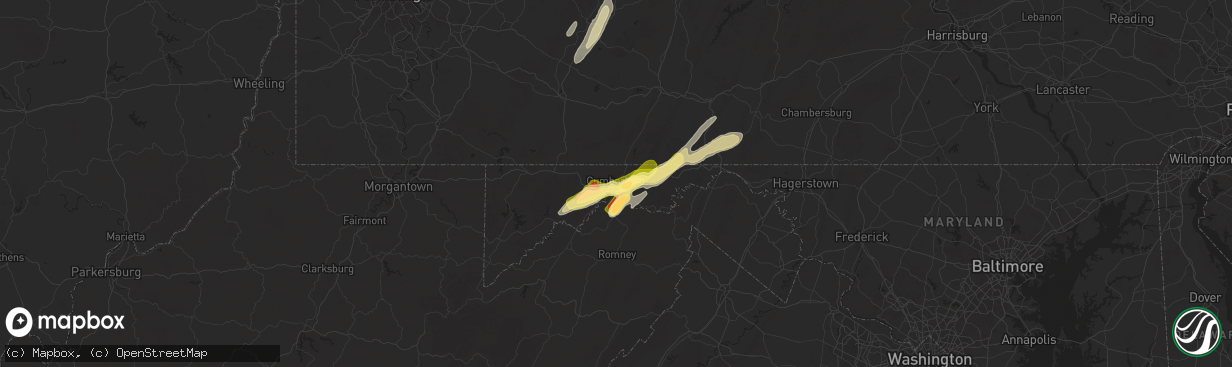 Hail map in Cumberland, MD on May 1, 2025