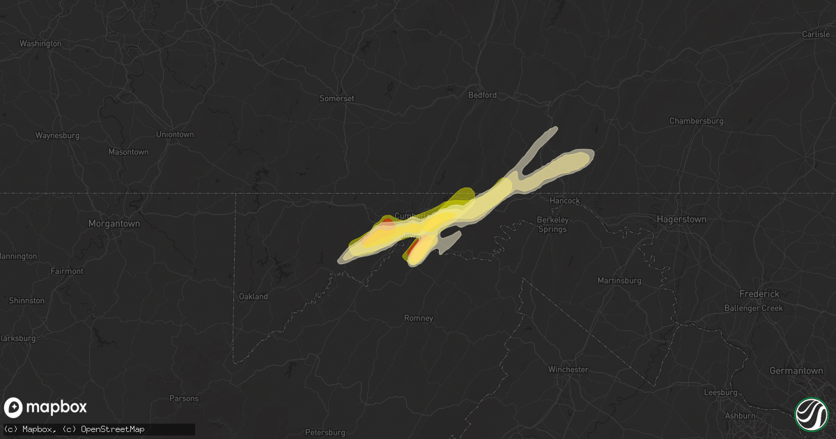 Hail map in Cumberland, MD on May 1, 2025