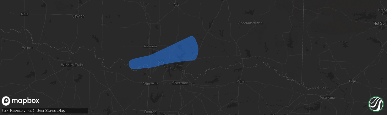 Hail map in Durant, OK on May 1, 2025