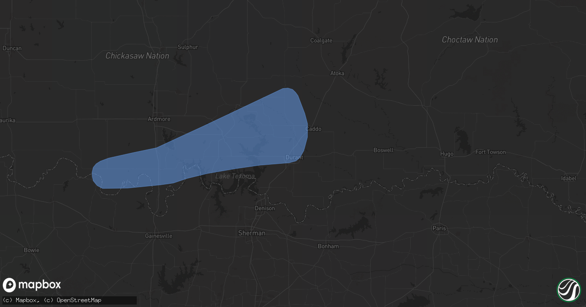 Hail map in Durant, OK on May 1, 2025