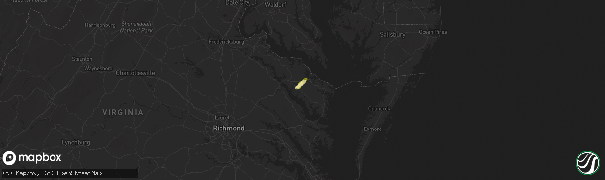 Hail map in Farnham, VA on May 1, 2025