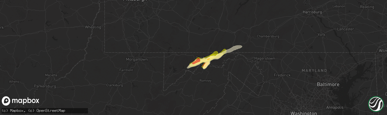 Hail map in Frostburg, MD on May 1, 2025
