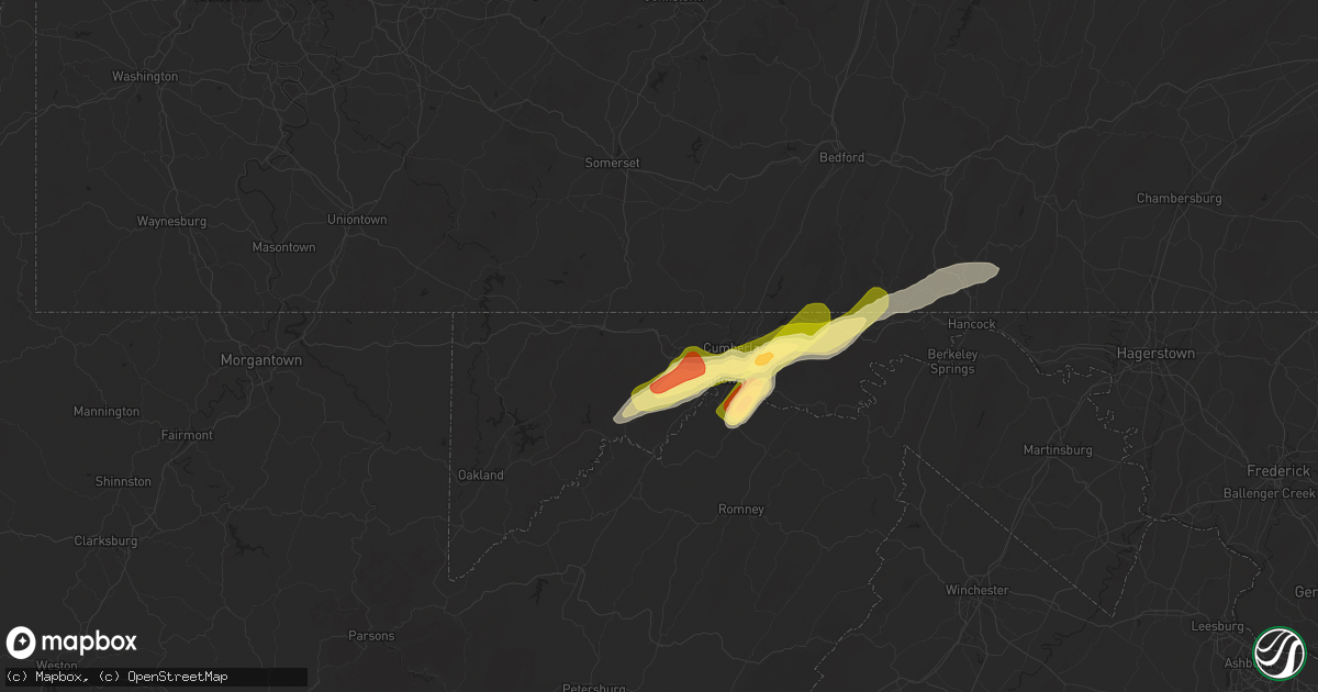 Hail map in Frostburg, MD on May 1, 2025