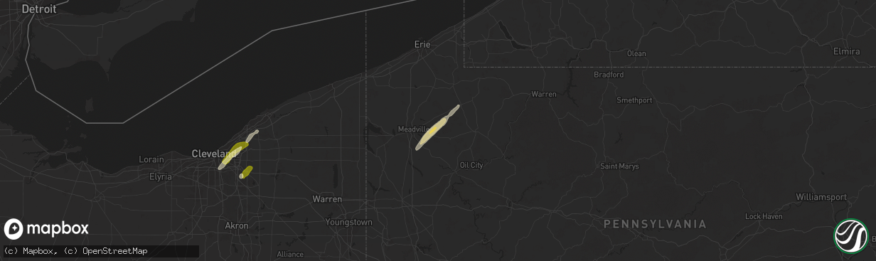 Hail map in Guys Mills, PA on May 1, 2025