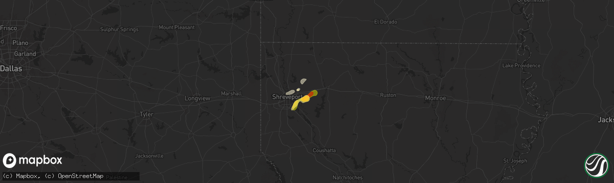 Hail map in Haughton, LA on May 1, 2025