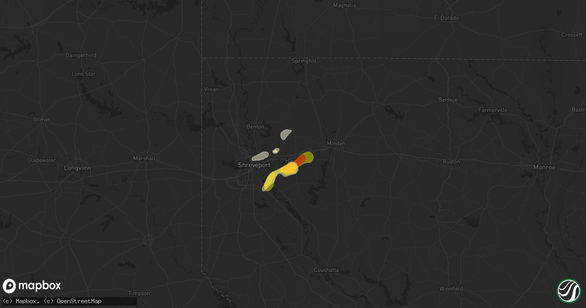 Hail map in Haughton, LA on May 1, 2025