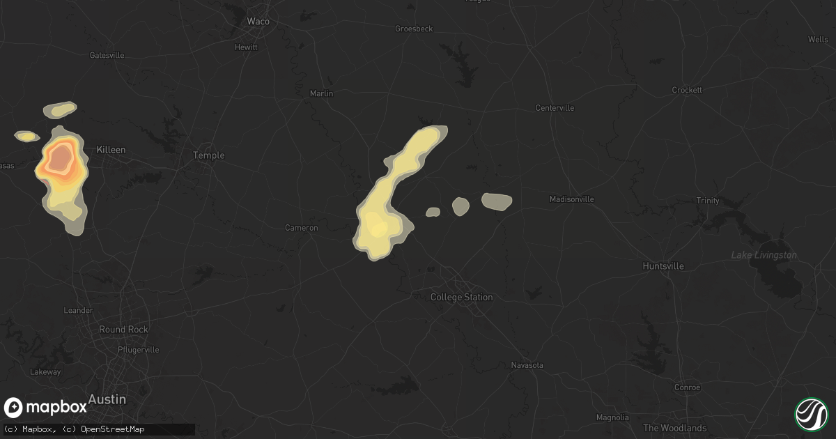 Hail map in Hearne, TX on May 1, 2025