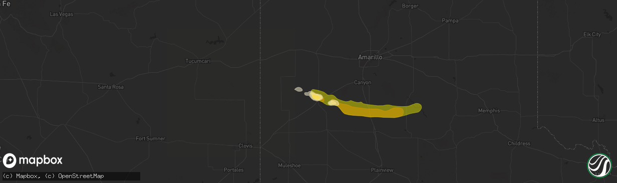 Hail map in Hereford, TX on May 1, 2025