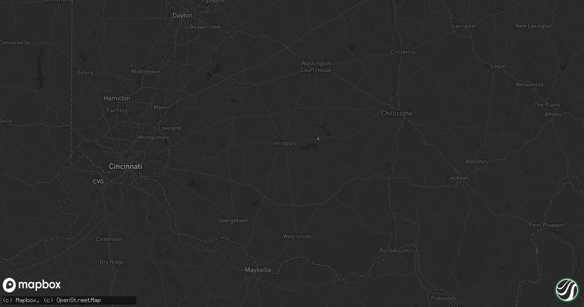 Hail map in Hillsboro, OH on May 1, 2025