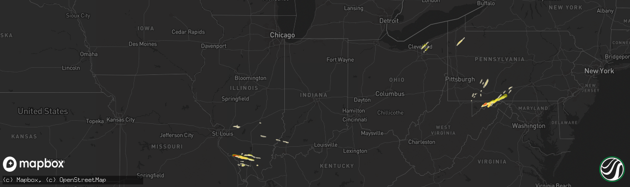 Hail map in Indiana on May 1, 2025