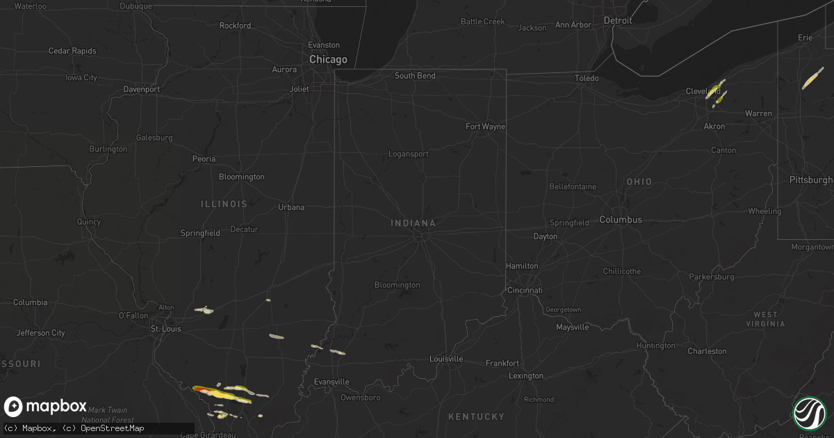 Hail map in Indiana on May 1, 2025
