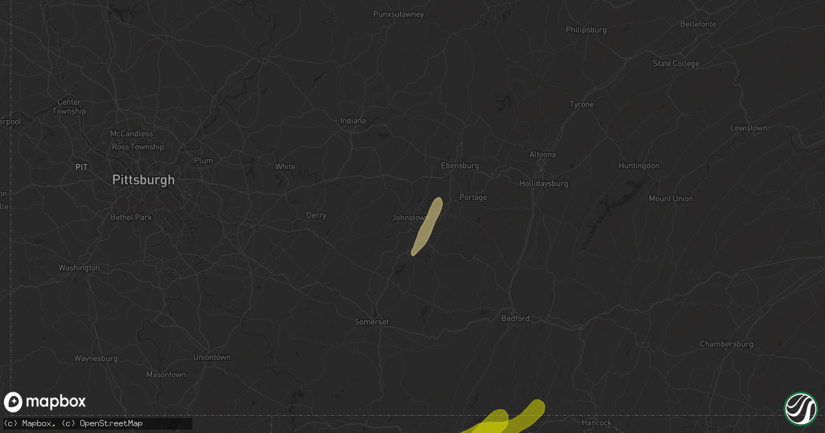 Hail map in Johnstown, PA on May 1, 2025