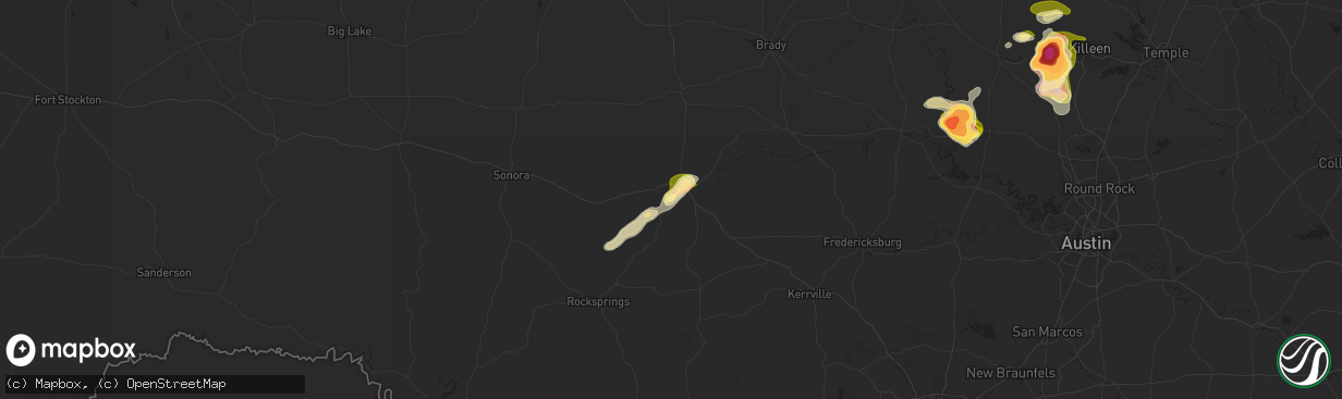 Hail map in Junction, TX on May 1, 2025