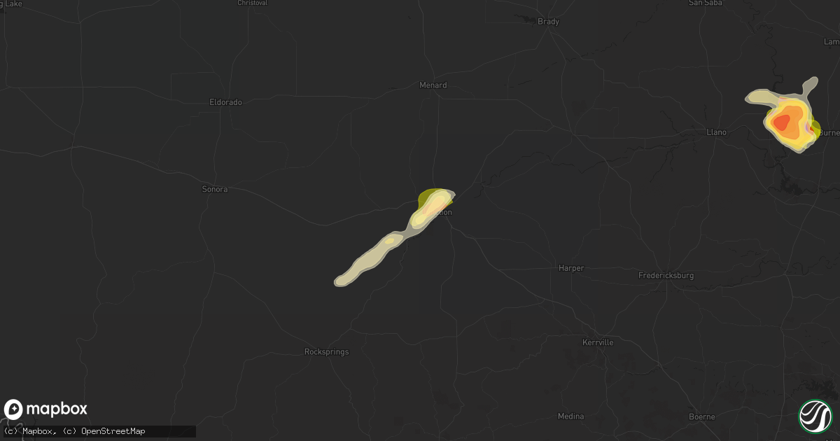 Hail map in Junction, TX on May 1, 2025