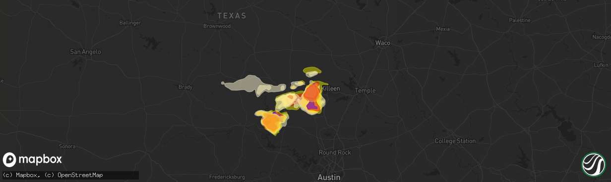 Hail map in Kempner, TX on May 1, 2025