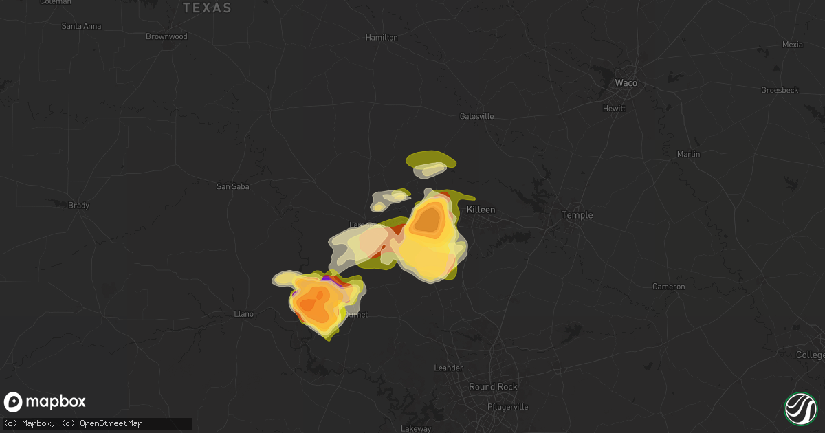 Hail map in Kempner, TX on May 1, 2025
