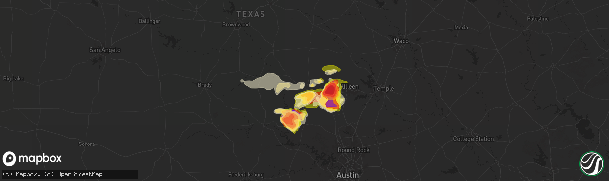 Hail map in Lampasas, TX on May 1, 2025