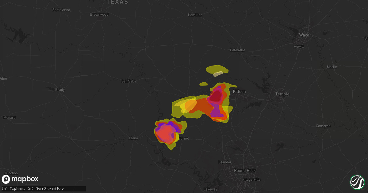 Hail map in Lampasas, TX on May 1, 2025