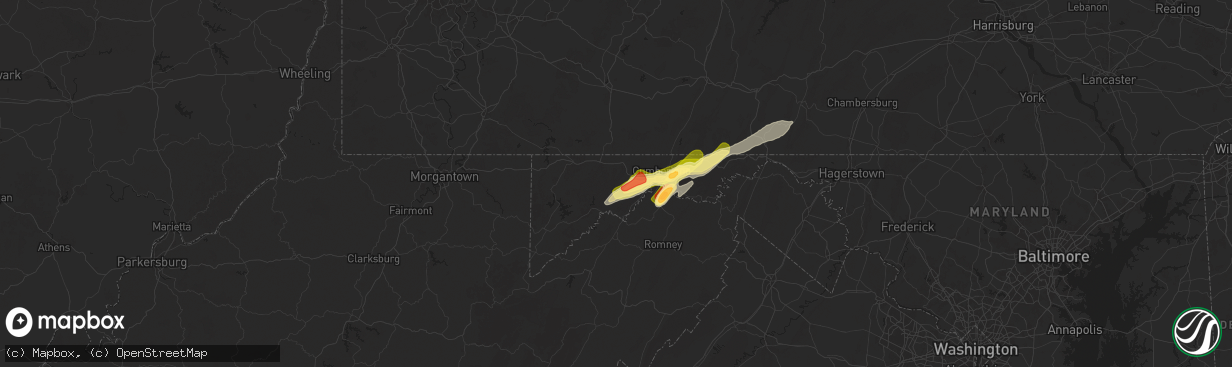 Hail map in Lonaconing, MD on May 1, 2025