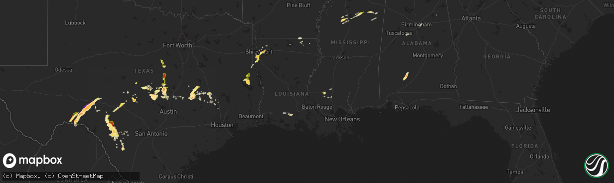 Hail map in Louisiana on May 1, 2025