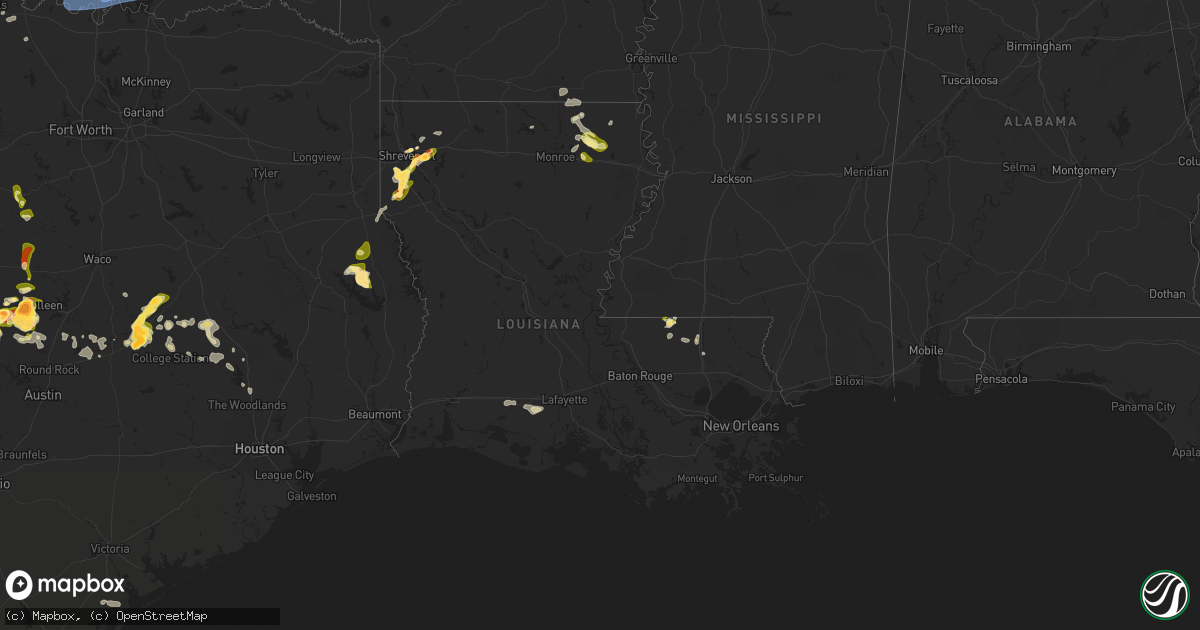 Hail map in Louisiana on May 1, 2025