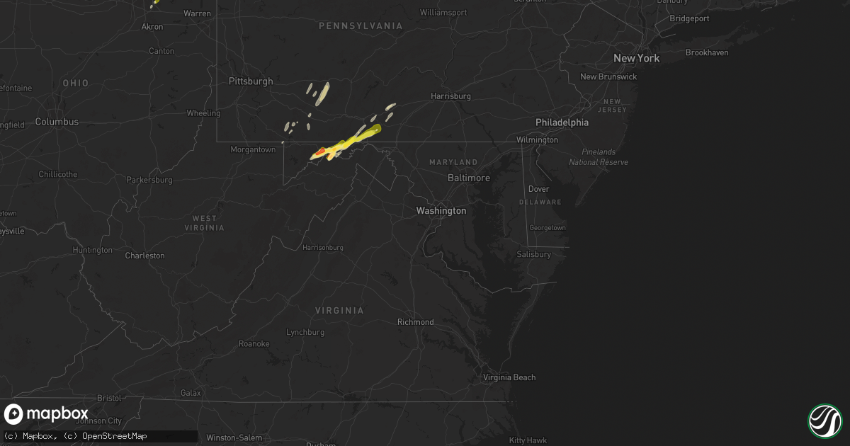 Hail map in Maryland on May 1, 2025
