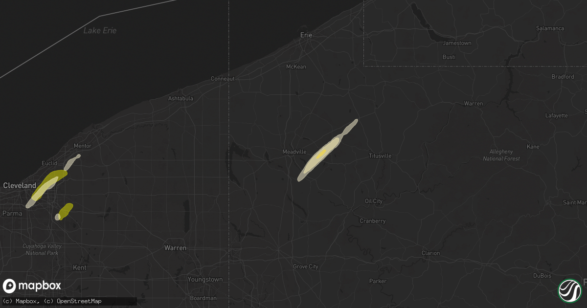Hail map in Meadville, PA on May 1, 2025