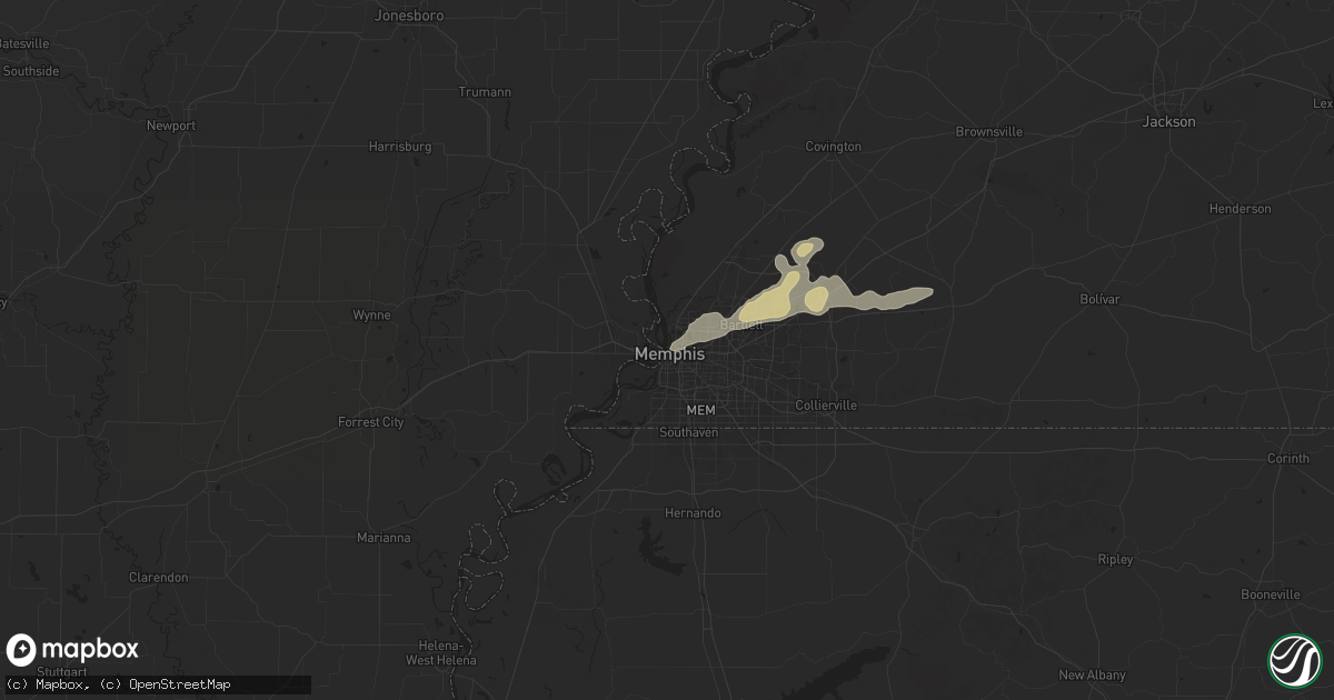 Hail map in Memphis, TN on May 1, 2025