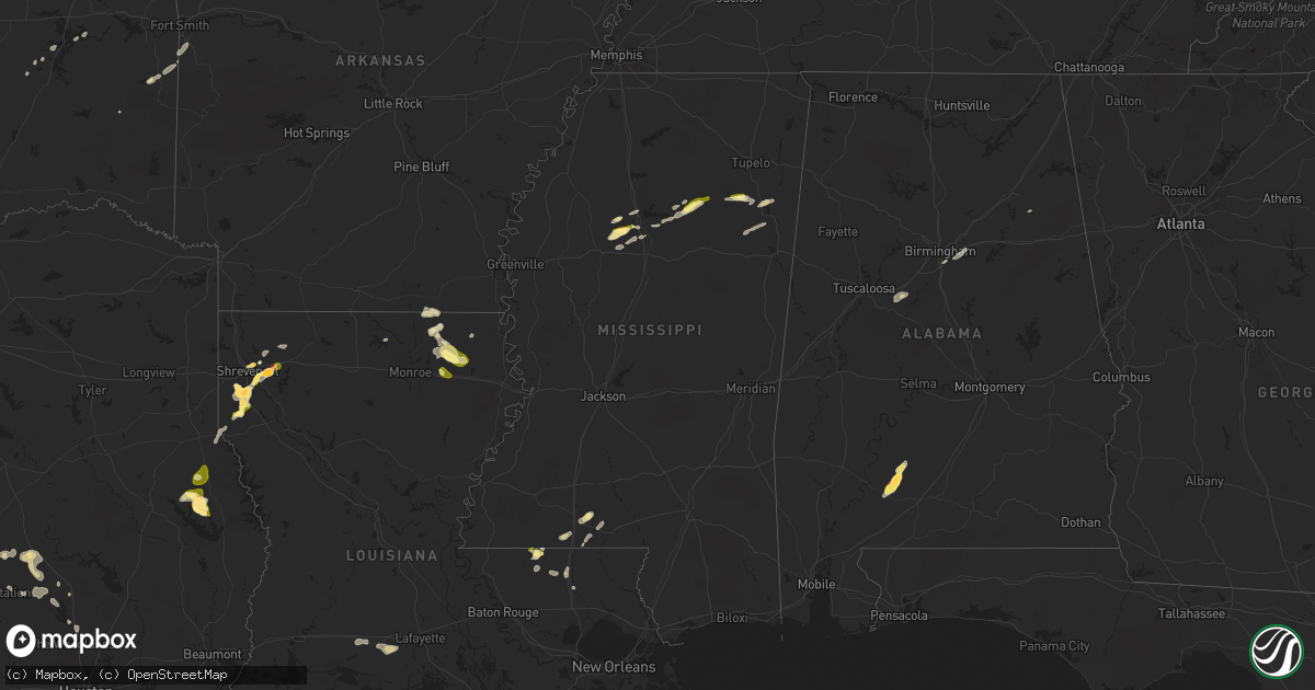 Hail map in Mississippi on May 1, 2025