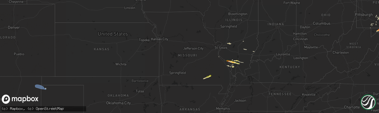 Hail map in Missouri on May 1, 2025