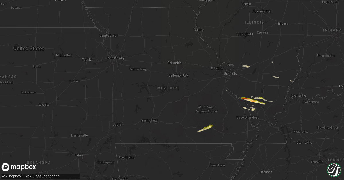 Hail map in Missouri on May 1, 2025