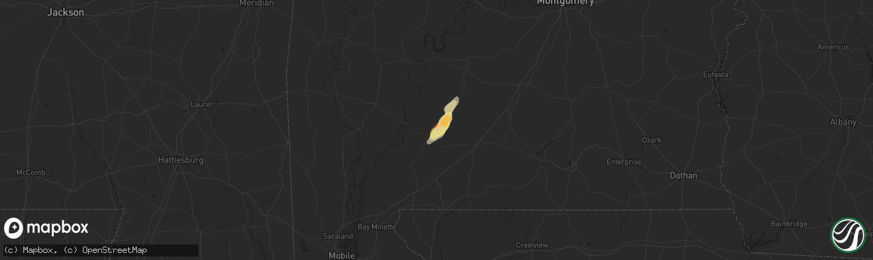 Hail map in Monroeville, AL on May 1, 2025