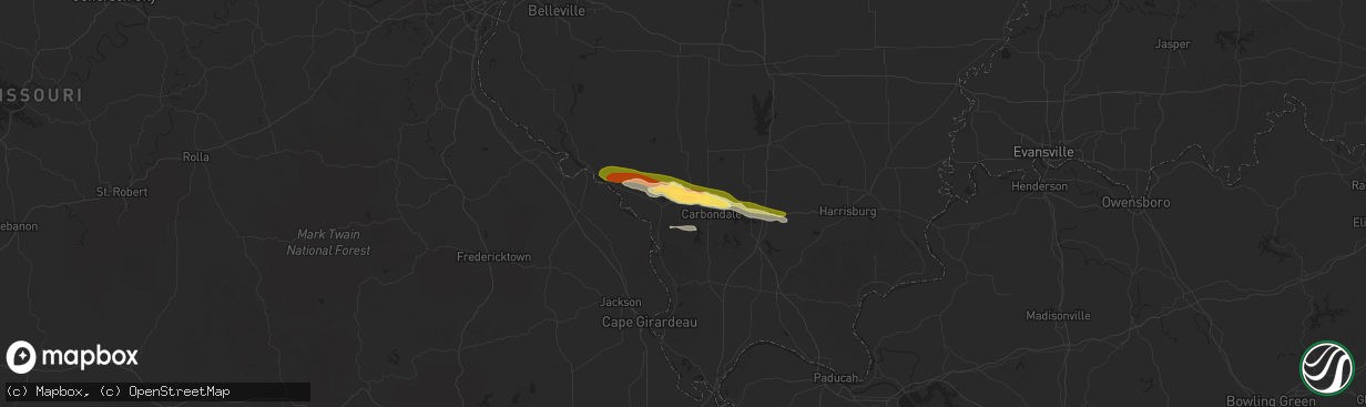 Hail map in Murphysboro, IL on May 1, 2025